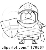 Cartoon Of A Black And White Depressed Armoured Knight Royalty Free Vector Clipart