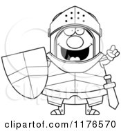 Cartoon Of A Black And White Smart Armoured Knight With An Idea Royalty Free Vector Clipart