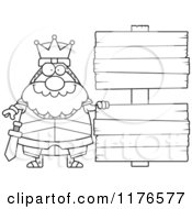 Cartoon Of A Black And White Happy King Knight By Wooden Signs Royalty Free Vector Clipart