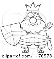 Cartoon Of A Black And White Waving King Knight Royalty Free Vector Clipart