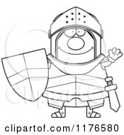 Cartoon Of A Black And White Waving Armoured Knight Royalty Free Vector Clipart