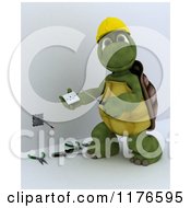 Poster, Art Print Of 3d Tortoise Electrician Worker Working On A Socket 3