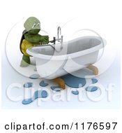 Poster, Art Print Of 3d Plumber Tortoise Fixing A Leaky Bath Tub Pipe 2