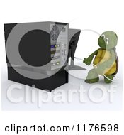 3d Tortoise Inserting A Usb Cable Into A Desktop Computer