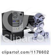 Poster, Art Print Of 3d Robot Inserting A Usb Cable Into A Desktop Computer