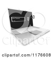 Poster, Art Print Of 3d Laptop Computer With A Password Screen And Inserted Key