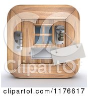 Poster, Art Print Of 3d Wooden Door Icon With A Sign On The Handle