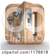 3d Open Wooden Door Icon With A Key In The Lock