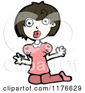 Cartoon Of A Young Girl Kneeling In Surprise Royalty Free Vector Illustration