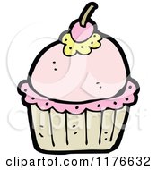 Cartoon Of A Pink Cupcake With A Cherry On Top Royalty Free Vector Illustration by lineartestpilot
