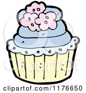 Poster, Art Print Of Blue Cupcake Decorated With Flowers