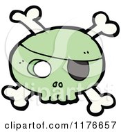 Cartoon Of A Green Skull And Crossbones With Eye Patch Royalty Free Vector Illustration