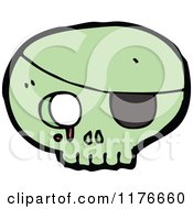 Cartoon Of A Green Skull With An Eye Patch Royalty Free Vector Illustration