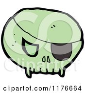 Cartoon Of A Green Skull With Fangs And An Eye Patch Royalty Free Vector Illustration