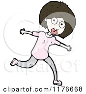 Cartoon Of A Young Girl Runnung Royalty Free Vector Illustration by lineartestpilot
