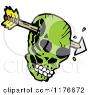 Cartoon Of A Green Skull Pierced By An Arrow Royalty Free Vector Illustration