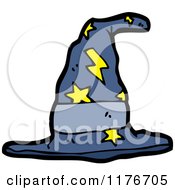 Cartoon Of A Witches Hat With Stars And Lightning Bolts Royalty Free Vector Illustration by lineartestpilot