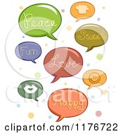 Poster, Art Print Of Speech Balloons With Words And Icons Over Polka Dots