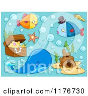 Poster, Art Print Of Whale Fish And Sunken Treasure On Blue