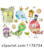 Cartoon Of Colorful Doodled Birds Royalty Free Vector Clipart