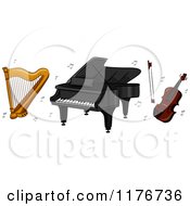 Poster, Art Print Of Harp Piano And Violin With Music Notes