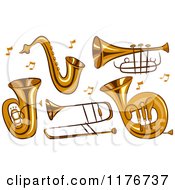 Poster, Art Print Of Brass Instruments And Music Notes