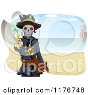 Poster, Art Print Of Pirate Skeleton Holding A Sword On A Beach