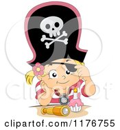 Poster, Art Print Of Birthday Pirate Girl Lifting Her Eye Patch And Sitting With A Cupcake