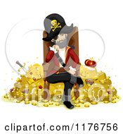 Poster, Art Print Of Pirate Sitting On A Throne And Guarding His Treasure