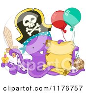 Poster, Art Print Of Birthday Party Pirate Octopus Holding A Sign