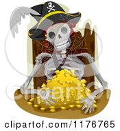 Poster, Art Print Of Pirate Skeleton Remains Sitting With A Pile Of Gold