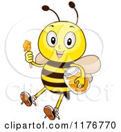 Poster, Art Print Of Happy Bee With A Honey Jar And Dipper