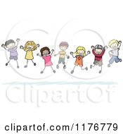 Happy Multi Ethnic And Gender Stick Children Jumping