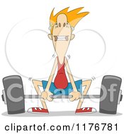 Cartoon Of A Skinny Man Straining To Lift A Heavy Barbell Royalty Free Vector Clipart by BNP Design Studio