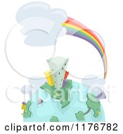 Cartoon Of A Globe With Urban Factories And A Rainbow Royalty Free Vector Clipart