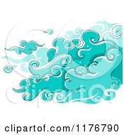 Cartoon Of Swirly Turquoise Clouds With Star Sparkles Royalty Free Vector Clipart