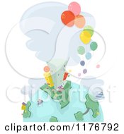 Cartoon Of A Globe With Urban Buildings And Balloons Royalty Free Vector Clipart