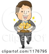 Poster, Art Print Of Happy Businessman Carrying A Basket Of Gold Eggs