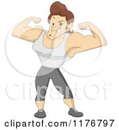 Cartoon Of A Bulky Bodybuilder Flexing His Muscles Royalty Free Vector Clipart
