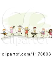 Poster, Art Print Of Happy Stick Children Playing Music Instruments Together