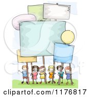 Poster, Art Print Of Happy Diverse Stick Children With Signs