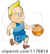 Cartoon Of A Man Dribbling A Basketball Royalty Free Vector Clipart