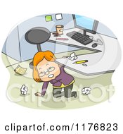 Businesswoman Kneeling Under Her Desk And Cleaning Up Her Office Space