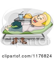 Cartoon Of A Happy Engineer Man Relaxing On A Lounge Chair Royalty Free Vector Clipart by BNP Design Studio