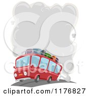 Cartoon Of A Red Travel Bus With Smog Emerging From The Exhaust Royalty Free Vector Clipart