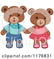 Cartoon Of Happy Teddy Bears Standing And Holding Hands Royalty Free Vector Clipart