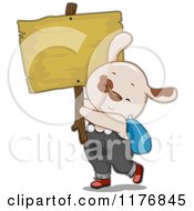 Poster, Art Print Of Student Puppy Holding A Wooden Sign