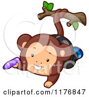 Poster, Art Print Of Cute Monkey Holding A Crayon And Swinging From A Branch