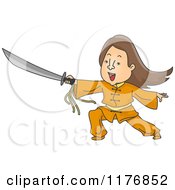 Cartoon Of A Wushu Woman Holding A Sword Royalty Free Vector Clipart