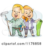 Poster, Art Print Of Happy Diy Couple With Painting And Wallpaper Gear